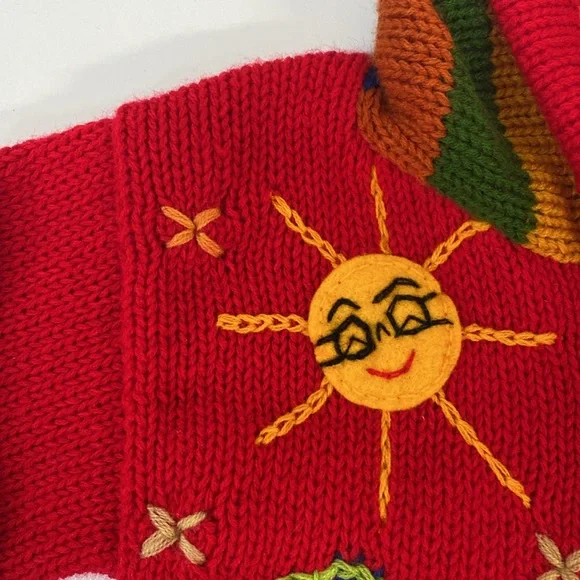 Native Wool Animal Patch Work Sweater Zip up Kids size 4